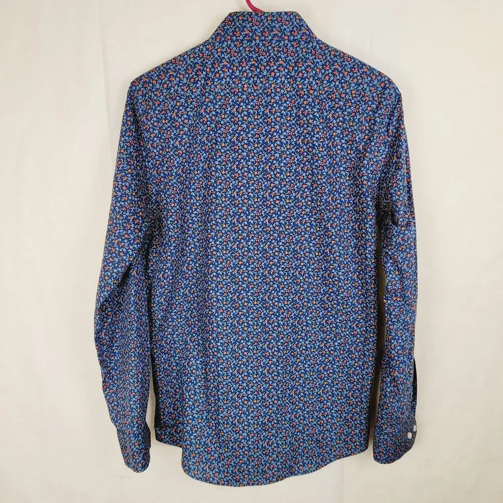 Banana Republic blue ditzy floral button up slim fit Size small long sleeved